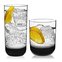 Libbey Polaris Tumbler and Rocks Glass Set, Smoke Hue Drinkware Glasses Set, Lead-Free Tall Water Glasses with Modern Clean Lines, Dishwasher Safe Drinking Glasses Set of 16
