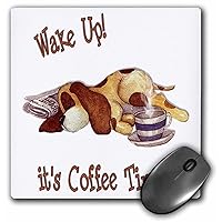3dRose LLC 8 x 8 x 0.25 Inches Mouse Pad, Sleeping Spotted Dog On A Newspaper with A Cup of Coffee, Great Gift for Coffee and Dog Owners (mp_162124_1)