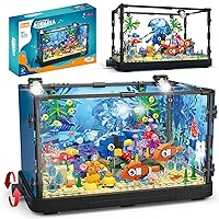 Fish Tank Building Block Set for Adults and Kids Lighting Aquarium Building Block Toys for Boys Girls Age 8-14 Including Ocean Jellyfish, Turtle, Dolphin, Crab, Fish 725pcs - Jellyfish