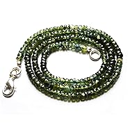 14 inch Long rondelle Shape Faceted Cut Natural Australian Green Sapphire 7-8 mm Beads Necklace with 925 Sterling Silver Clasp for Women, Girls Unisex