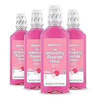 Amazon Basics Kids Anticavity Fluoride Rinse, Alcohol Free, Bubble Gum, 16.9 Fl Oz (Pack of 4)