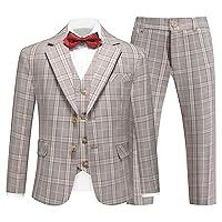 Boys Tuxedo Suits Size 4-16 Plaid Stripe Dress Suit Jacket for Boys 3 Piece Tweed Pinstripe Slim Fit Suits Set