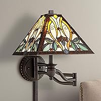 Robert Louis Tiffany Victorian Tiffany Style Swing Arm Wall Lamp Bronze Plug-in Light Fixture Dimmable Multi Colored Stained Glass for Bedroom Bedside House Reading Living Room Home Hallway Dining