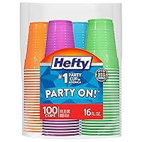 Party On Disposable Plastic Cups, Assorted, 16 Ounce, 100 Count