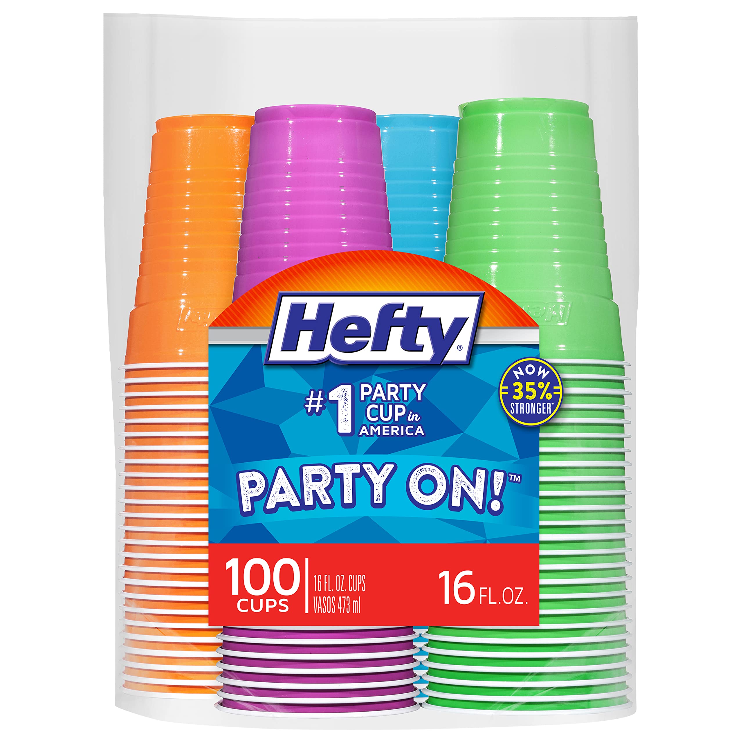 Hefty Everyday 16 oz Disposable Party Cup, 101 Count (Pack of 1), Assorted Bright