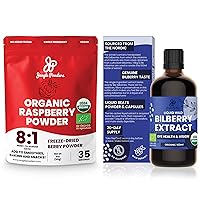 Jungle Powders Organic Raspberry Powder & Liquid Bilberry Extract Bundle - Freeze Dried Raspberries from Whole Berry, Blueberry Supplement for Eyes