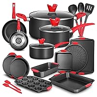 NutriChef Non-Stick Cookware 21-Piece Set, Includes Pots & Pans, Bakeware, & Cooking Utensils w/ Silicone Handles - Complete Set for Gas, Electric, & Ceramic Cooktops - PTFE/PFOA/PFOS Free, Black
