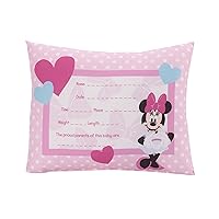 Disney Minnie Mouse Decorative Keepsake Pillow - Personalized Birth Pillow, Pink, White, Teal , 8x11x4 Inch (Pack of 1)