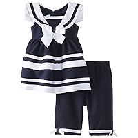 Bonnie Jean Girls Sailor Nautical Dress Outfit Set w/Capri, Navy, 0-3M - 6-9M
