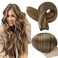 Full Shine 22 Inch Weft Hair Extensions Sew In Extensions Real Straight Human Hair Extensions Sew In Color Brown Highlight Blonde Human Hair Bundles For Women Sew In Hair Extensions Brown Weft 105G