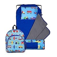 Wildkin 12 Inch Kids Backpack with Modern Nap Mat (Trains, Planes & Trucks)
