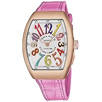Vanguard Color Dreams Womens 18K Rose Gold Swiss Quartz Watch Tonneau Silver Face with Luminous Hands and Sapphire Crystal - Pink Leather/Rubber Strap Ladies Watch V 32 SC at FO COL DRM