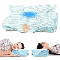 Anvo Cervical Pillow for Neck Pain Relief - Neck Pillows for Pain Relief Sleeping - Memory Foam Pillow for Neck and Shoulder Pain - Ergonomic Pillow for Side Back Stomach Sleeper - Blue Firm