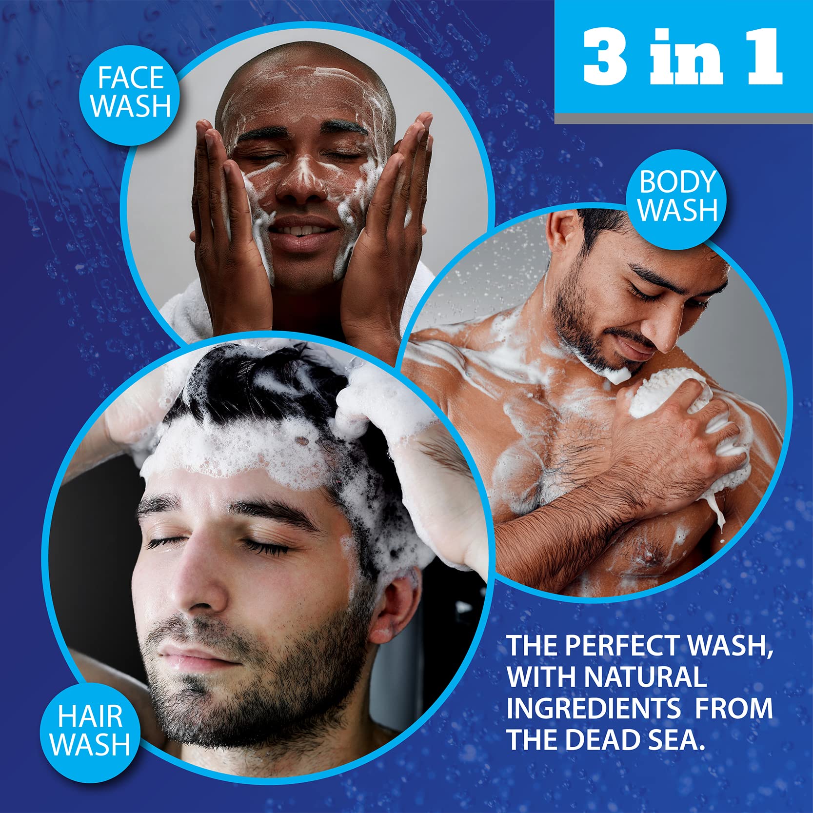 Dead Sea Collection Men’s Body Wash - (33.8 Fl. Oz) - Sandalwood 3 in 1 Body Wash for Men - Face Wash for Men with Shower Gel for Men and Shampoo for Men to Keeping You Feeling Fresh & Cool