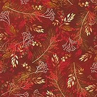 Festive Beauty Foliage Crimson Cotton Fabric by Robert Kaufman by The Yard