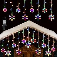 Toodour Christmas Snowflake Lights Outdoor, 17.22ft 264 LED Snowflake Icicle Lights with 22 Drops, Connectable, 8 Modes Waterproof Christmas Lights for Curtain, Eaves, Window, Xmas Decor - Multicolor