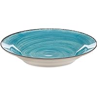 Carlisle FoodService Products Mingle Resuable Plastic Bowl Rimmed Soup Bowl with Pottery Style for Home and Restaurant, Melamine, 28.5 Ounces, Aqua, (Pack of 6)