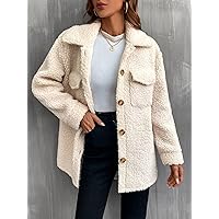 Women's Coats Women's Winter Coats Flap Pocket Teddy Coat Warmth Special Autumn and Winter Fashion Novel (Color : Apricot, Size : XX-Small)