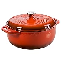 Lodge 6 Quart Enameled Cast Iron Dutch Oven with Lid – Dual Handles – Oven Safe up to 500° F or on Stovetop - Use to Marinate, Cook, Bake, Refrigerate and Serve – Poppy