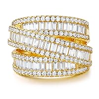 OPOMOMO Eternity Ring Wedding Bands,18K Gold Plated 3 Rows Emerald Cut Lab Diamond Band Rings for Women Men