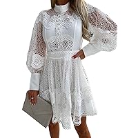Womens Sexy Long Sleeve Turtleneck Lace Paneled Button Bodycon Party Clubwear Dress