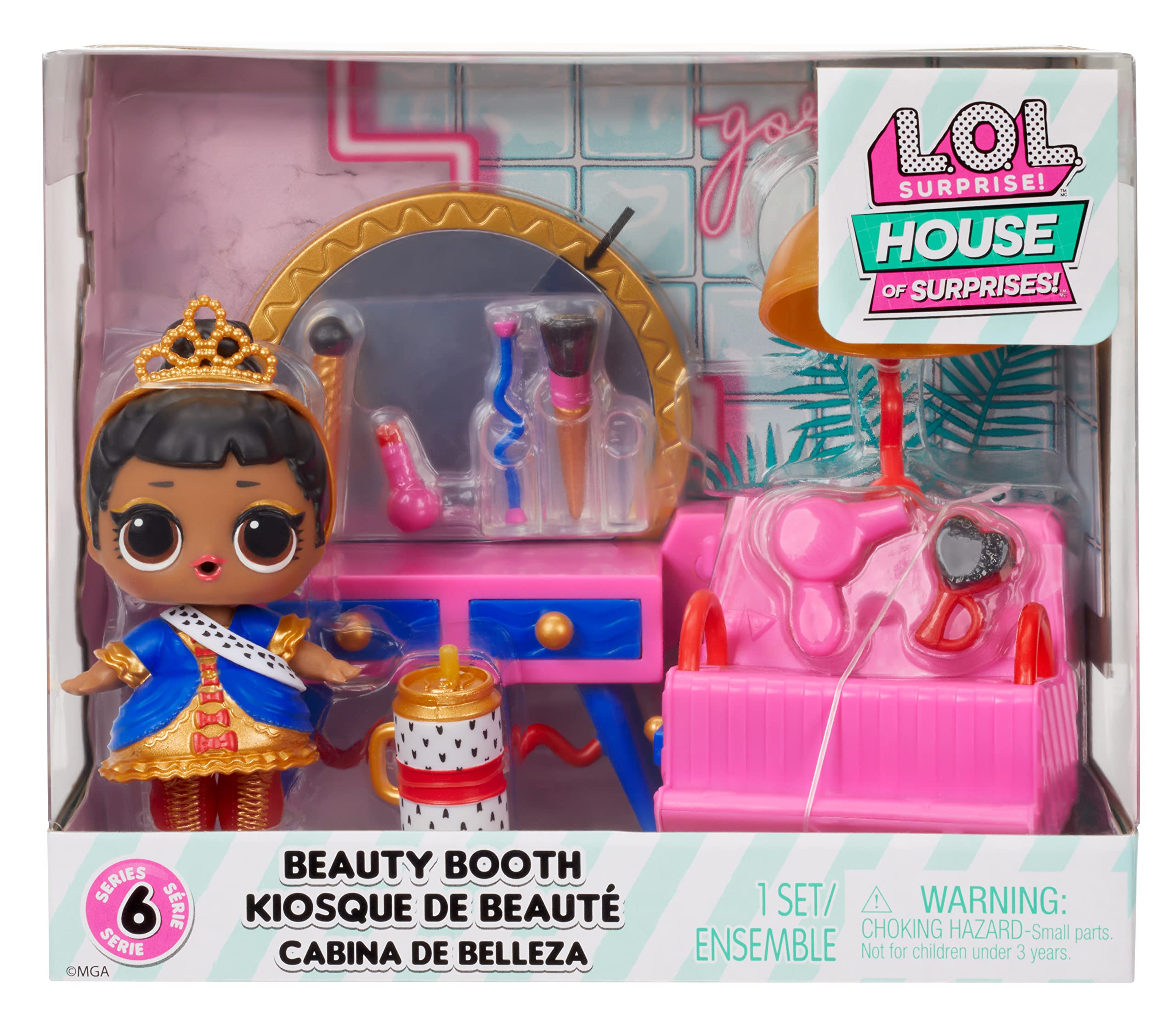 L.O.L. Surprise! OMG House of Surprises Beauty Booth Playset with Her Majesty Collectible Doll and 8 Surprises, Dollhouse Accessories, Holiday Toy, Great Gift for Kids Ages 4 5 6+ Years & Collectors
