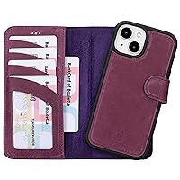 BOULETTA for iPhone 15 Case Magsafe Compatible Full Grain Leather, Magnetic Detachable Folio Phone Wallet Case (2 in 1) - 4 Card Holders with RFID Blocking 6.1 inch, Purple