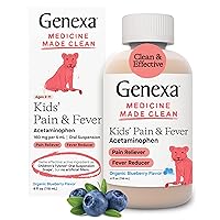 Genexa Kids' Multi-Symptom Cold & Flu Children's Liquid Pain, Fever and Cough Medicine |Pain, Fever and Cough Syrup for Kids 4-11 | Delicious Organic Blueberry Flavor | 4 Fluid Ounces