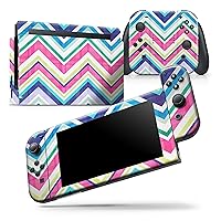 Compatible with Nintendo Switch OLED Dock Only - Skin Decal Protective Scratch-Resistant Removable Vinyl Wrap Cover - Vibrant Pink & Blue Layered Chevron Pattern