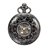 Men’s Pocket Watch with Chain | Hand Winding Vintage Pocket Watch | Classic Mechanical Movement Pocketwatch | 1920s Railroad Steampunk Costume Accessory