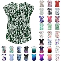 Women Summer Top Peplum Tops for Women 2024 Summer Casual Fashion Print Bohemian Loose Fit with Short Sleeve Round Neck Shirts Dark Green Large