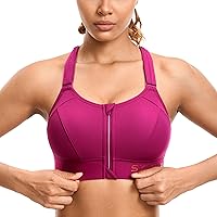 SYROKAN Womens' Sports Bra High Impact Support Zip Front Adjustable Large Bust Racerback Wirefree Padded