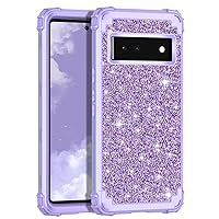 LONTECT Compatible with Google Pixel 6 Pro Case Glitter Sparkly Bling Shockproof Heavy Duty Hybrid Sturdy High Impact Protective Cover Case for Google Pixel 6 Pro 2021,Shiny Purple