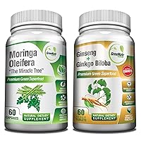 Focus an Energy Bundle Ginseng + Ginkgo Biloba Tablets + Moringa Oleifera Capsules - Traditional Energy Booster and Brain Sharpener - Unique Trio Supplement (2 Bottles)