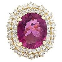 9.6 Carat Natural Pink Tourmaline and Diamond (F-G Color, VS1-VS2 Clarity) 14K Yellow Gold Luxury Cocktail Ring for Women Exclusively Handcrafted in USA