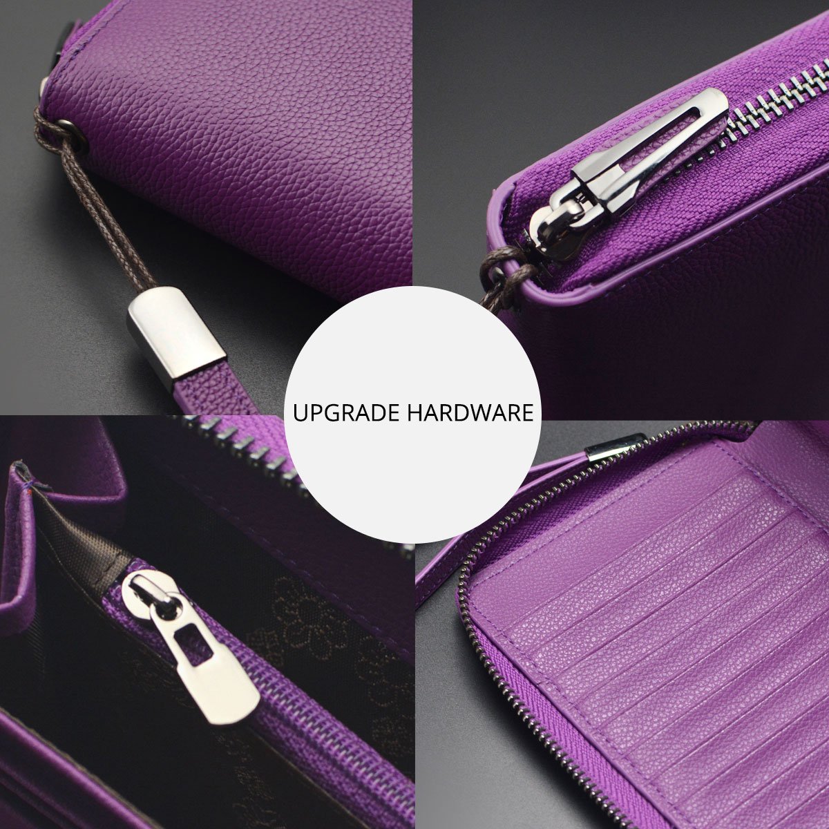 Bveyzi Women RFID Blocking Wallet Leather Zip Around Phone Clutch Large Capacity Ladies Travel Purse Wristlet (Purple)