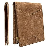 Mens Wallets Leather, Genuine Leather Wallets for Men, Bifold RFID Wallet for Men Slim with ID Window|Bills Slot|9 Card Slots, 2 Outer Pocket Slim Wallet for Men with Gift Box Packaging