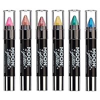 Iridescent Glitter Paint Stick / Body Crayon makeup for the Face & Body by Moon Glitter - 0.12oz - Set of 6