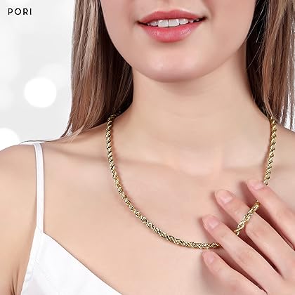 PORI JEWELERS 14K Yellow Gold 1.5MM, 2MM, 2.5MM, 3MM, 4MM, or 5MM Diamond Cut Rope Chain Necklace - Sizes 16