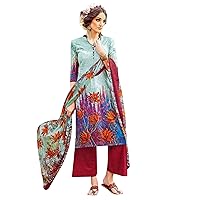 ladyline Soft Lawn Cotton Printed Salwar Kameez Suit with Chiffon Dupatta & Straight Pants