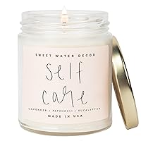 Sweet Water Decor Self Care Soy Candle - Patchouli Eucalyptus & Lavender Candles for Home - 100% Cotton Wick & Spa Scented Soy Wax Candles with 40 Hour Burn Time - 9oz Clear Jar - Made in the USA