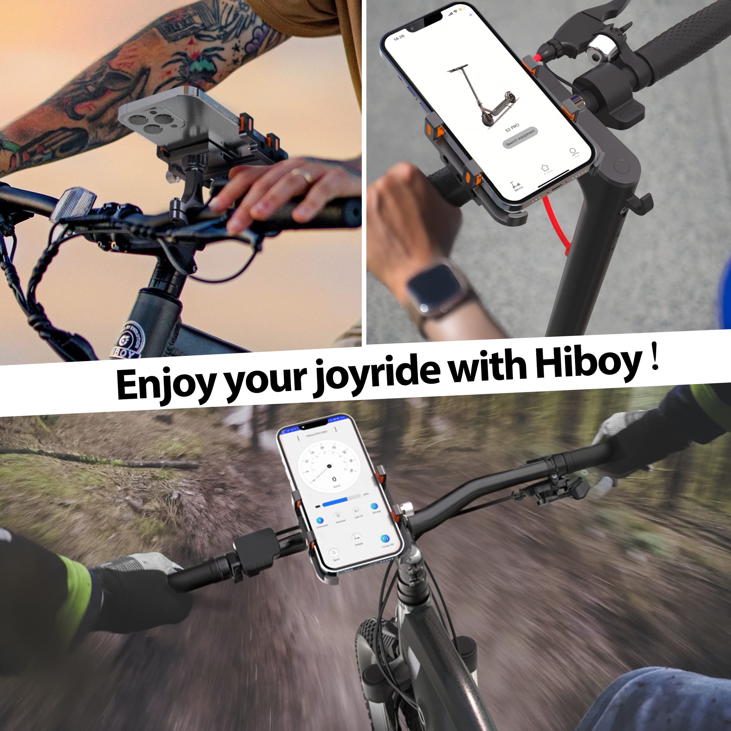 Hiboy Motorcycle Phone Mount, Adjustable Bike Phone Mount, 360° Rotation Phone Holder for Electric Scooter, Mountain, Dirt Bikes, Compatible iPhone & Android