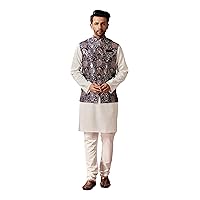 Elina fashion Men's Cotton Kurta Pajama Set With Printed Jacket (Waistcoat) Designer Indian Ethnic Wear