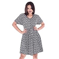 Indian 100% Cotton Women Evevnig Short Dress Plus Size Round Print Black Color