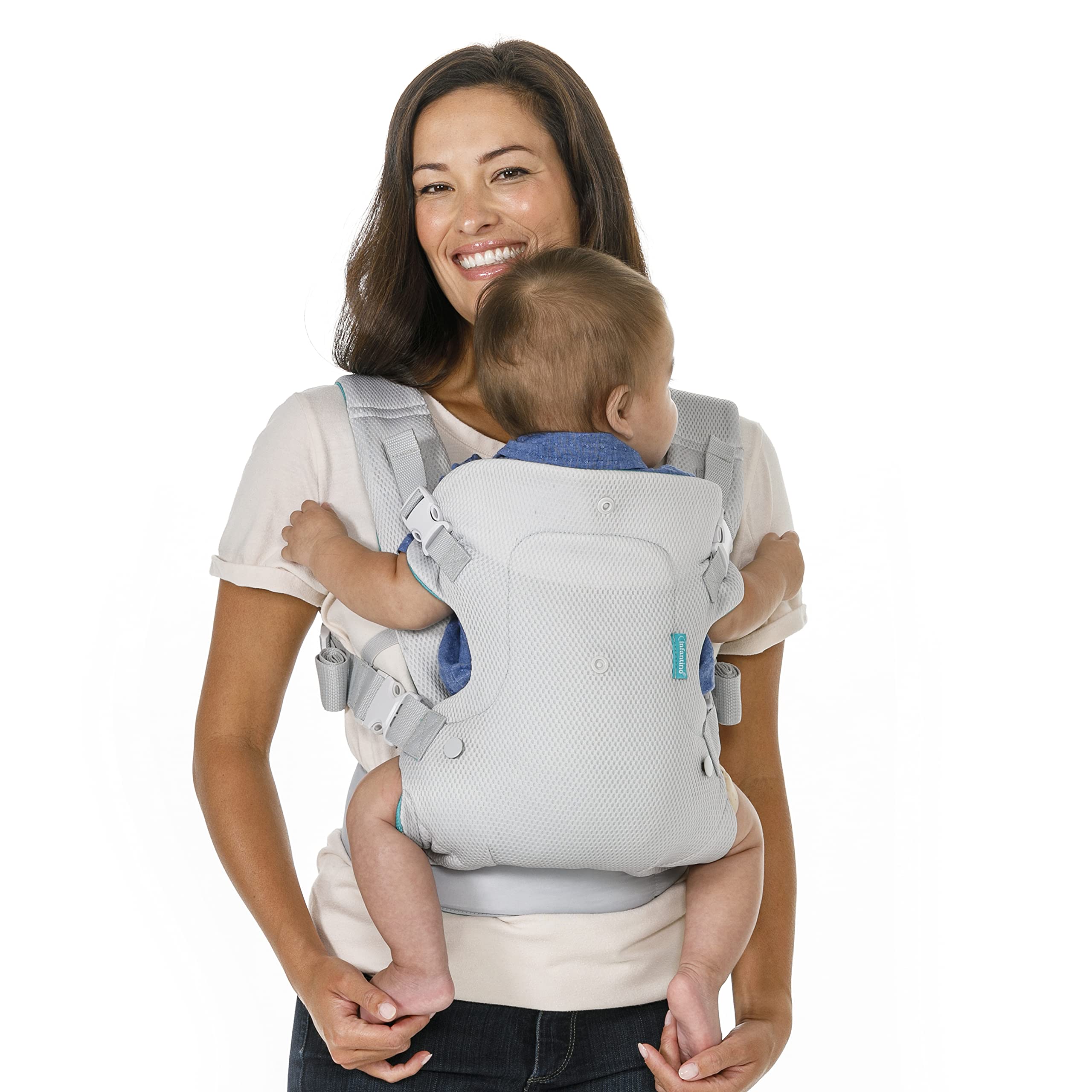 Infantino Flip 4-in-1 Light & Airy Convertible Carrier - Breathable, 4 Positions, Lumbar Support, Adjustable Waist Belt, Head Support, Ergonomic Seat, Adjustable Waistband, Plush Straps