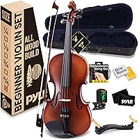 Pyle Full Size Beginner Violin Starter Kit, Violin Starter Package with Travel Case & Bow, Extra Strings, Digital Tuner, Shoulder Rest & Cleaning Cloth for Students, Kids, Adults
