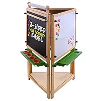 U.S. Art Supply Children's 3-Sided Art Activity Easel with Chalkboard, Large Paper Roll, Shelf & Plastic Paint Cups