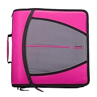 Case-it The Mighty Zip Tab Zipper Binder - 3 Inch O-Rings - 5 Color Tab Expanding File Folder - Multiple Pockets - 600 Sheet Capacity - Comes with Shoulder Strap - Magenta D-146