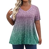 Womens Plus Size Tops Short Sleeve Shirts Sexy V Neck Summer Tunics Casual Clothing Fashion Solid Color Print Blouses 2024