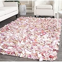 Rio Shag Collection 8' Square Ivory / Pink SG951P Handmade Decorative 3.5-inch Extra Thick Area Rug